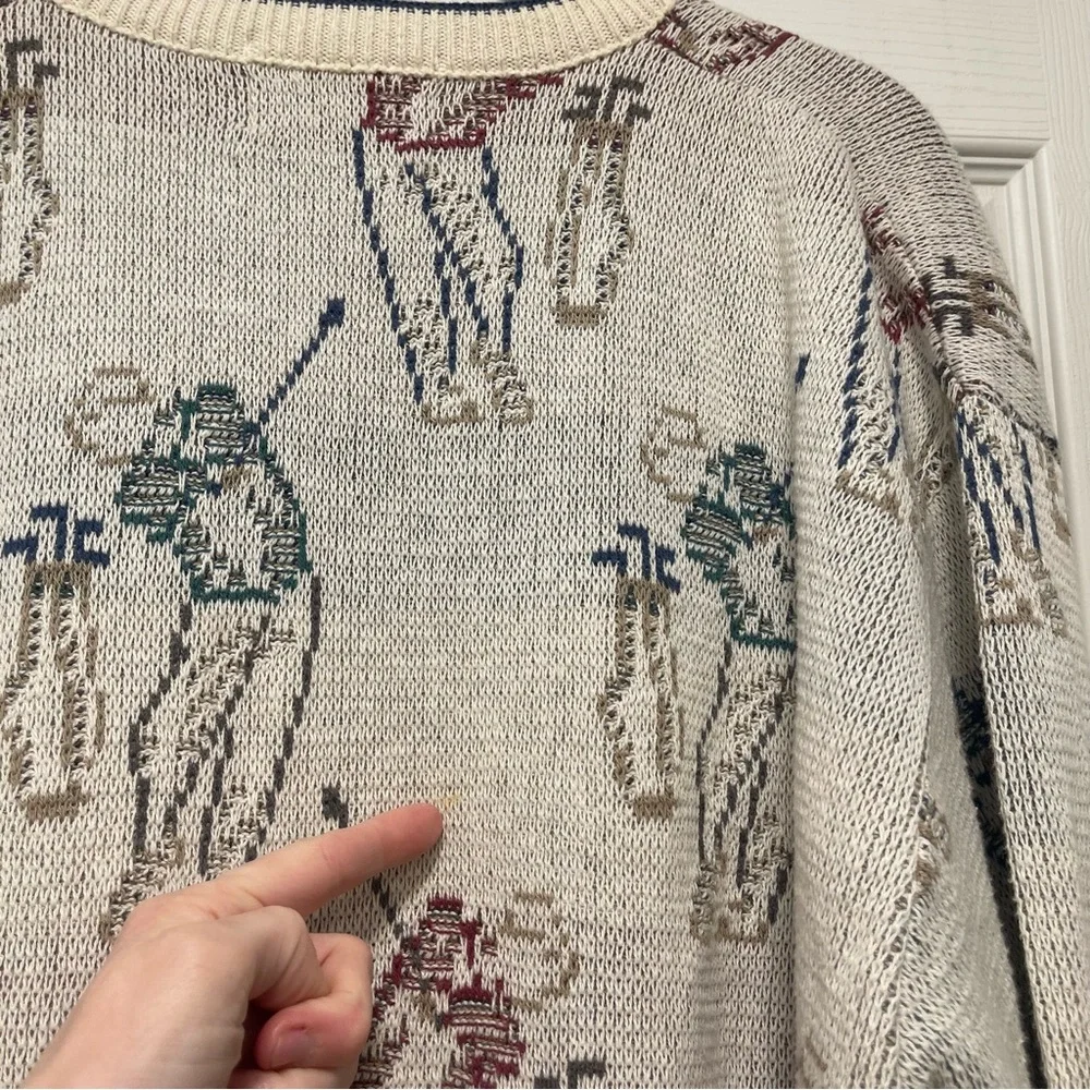 Vintage Alan Stuart Men’s Golf Golfer Graphic Knit Sweater Made In USA Size XL